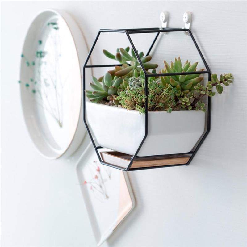 Wall Mount Frame Set Nordic Style Octagonal Succulent Flower Pot Table Display Plants Pot - MRSLM