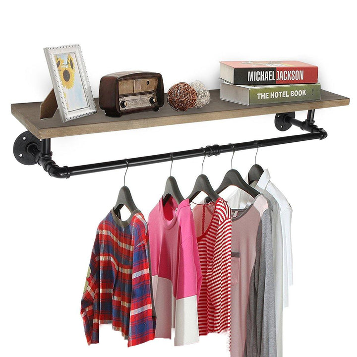 Wall-mounted Metal Storage Rack Bookshelf Industrial Pipe Clothes Hanger Clothing Unit - MRSLM
