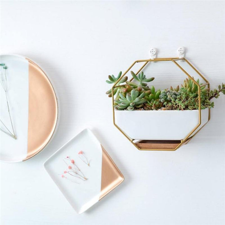 Wall Mount Frame Set Nordic Style Octagonal Succulent Flower Pot Table Display Plants Pot - MRSLM