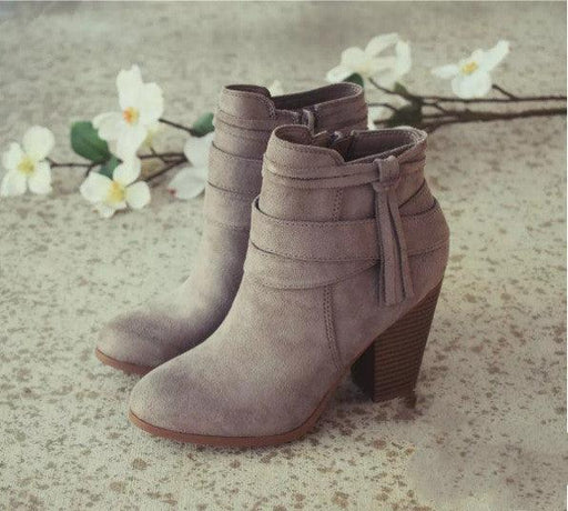 women's suede side zipper chunky heel boots, view 2 - MRSLM