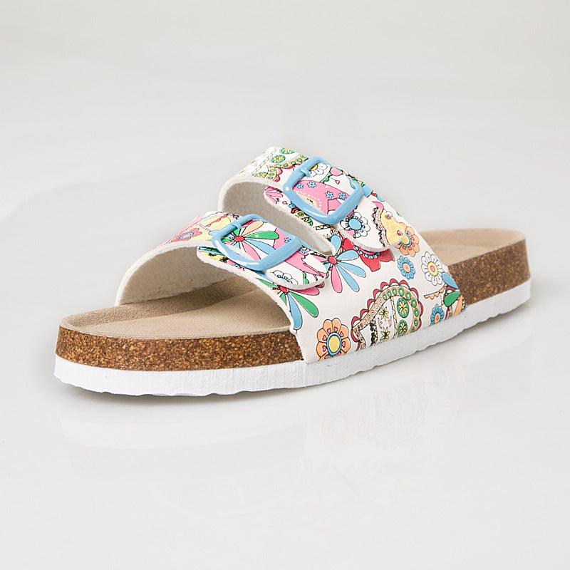 Double buckle flip flop cork slippers - MRSLM