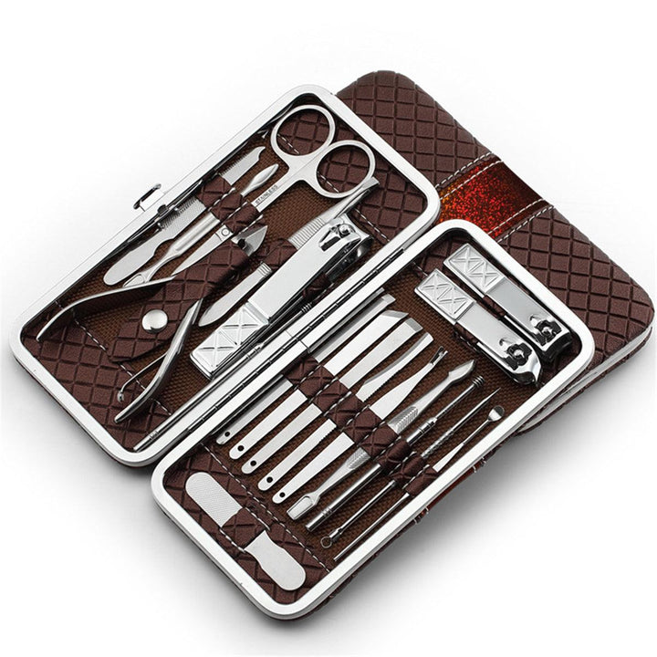 18/21pcs Nail Clipper Set Facial Hand Foot Care Tools Stainless Steel Manicure Kit - MRSLM