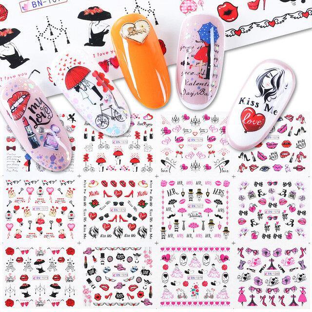12 Pcs Nail Art Stickers Love Letter Flower Sliders Nail Art Decoration Valentine's Day Transfer Stickers - MRSLM