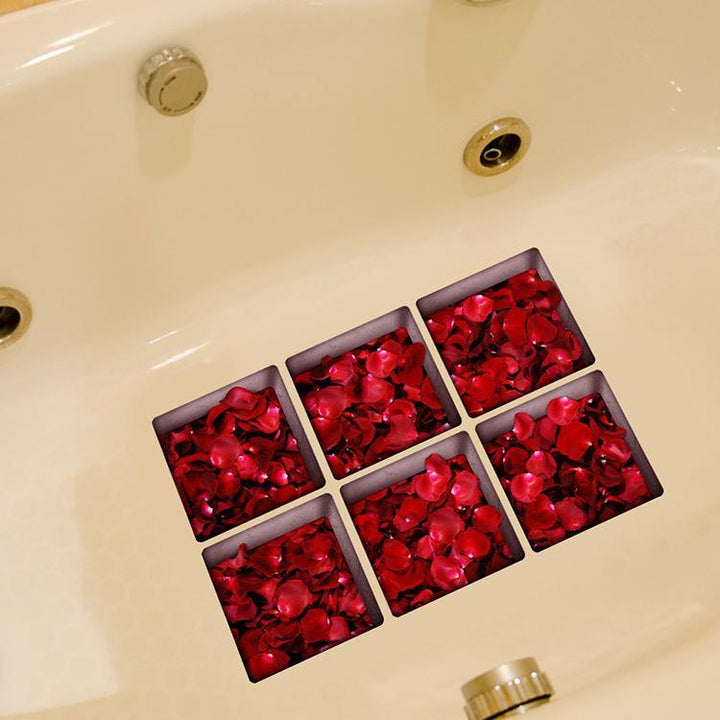 PAG 6pcs 13x13cm Rose Leaf Pattern 3D Anti Slip Waterproof Bathtub Sticker - MRSLM