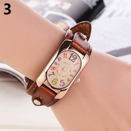 Women Fashion Casual Faux Leather Strap Oblong Case Quartz Wrist Watch - MRSLM