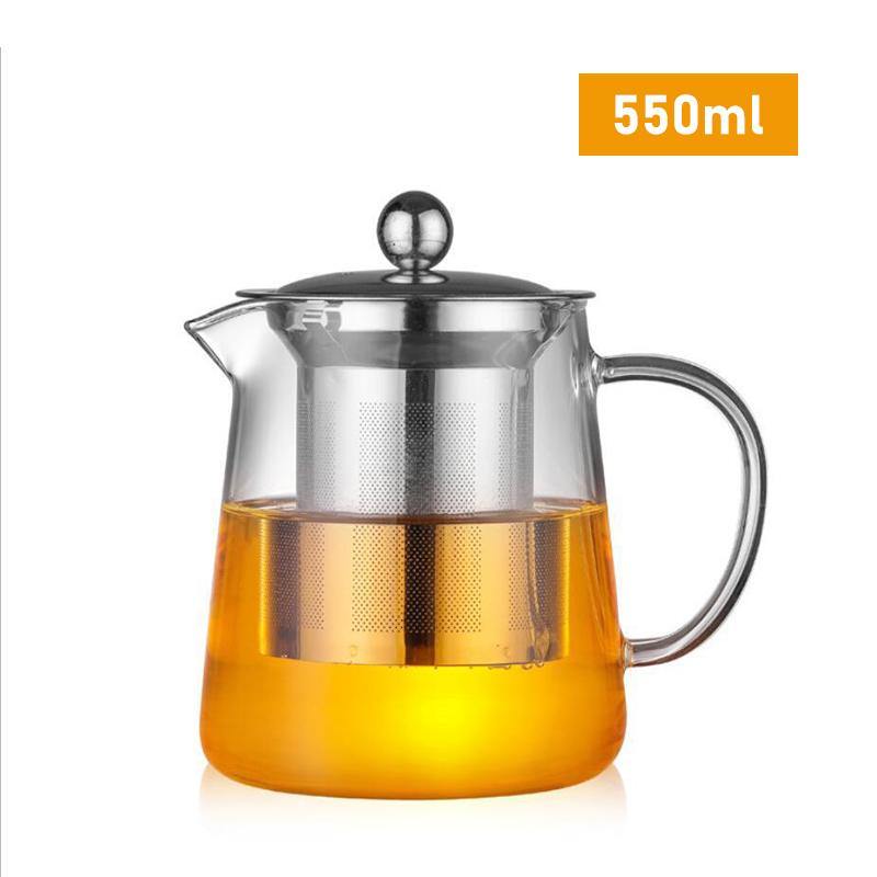 Glass Teapot Heat Resistant Clear Jug With Infuser Coffee Tea Pot 450/550/750ML - MRSLM