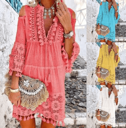 Women's lace fringed mid-length shirt - MRSLM