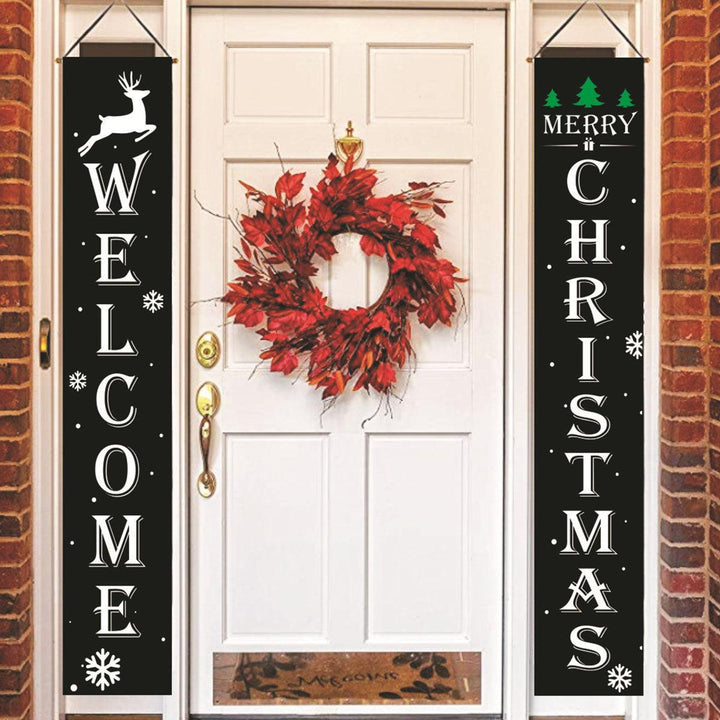 2Pcs Welcome Christmas Banner Set Front Door Room Door Antithetical Couplet Set For Chrismas New Year Party Home Decoration - MRSLM