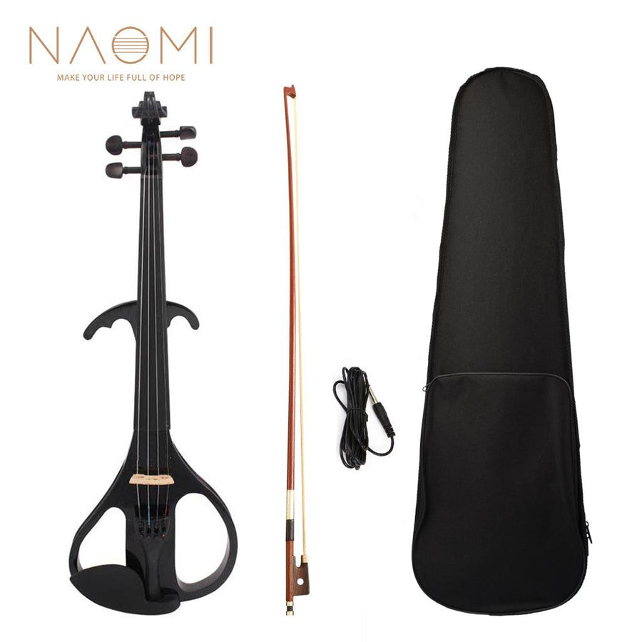 NAOMI Full Size 4/4 Solid Wood Silent Electric Violin Fiddle Maple Body Ebony Fingerboard Pegs Chin Rest Tailpiece - MRSLM