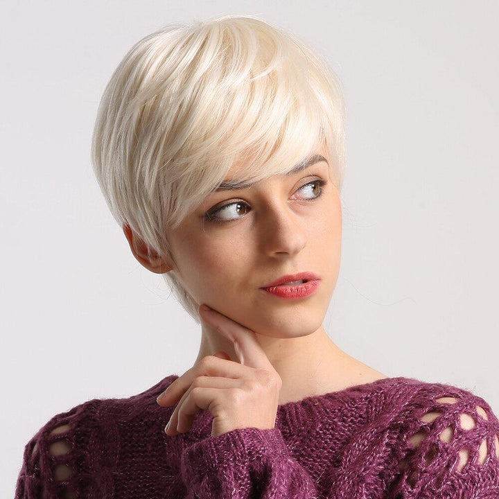 Lady Women Short Wave Syntheic Hair Wig Blonde with Highlights Full wigs - MRSLM