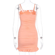 Pleated ruffled sexy bag hip strap dress - MRSLM
