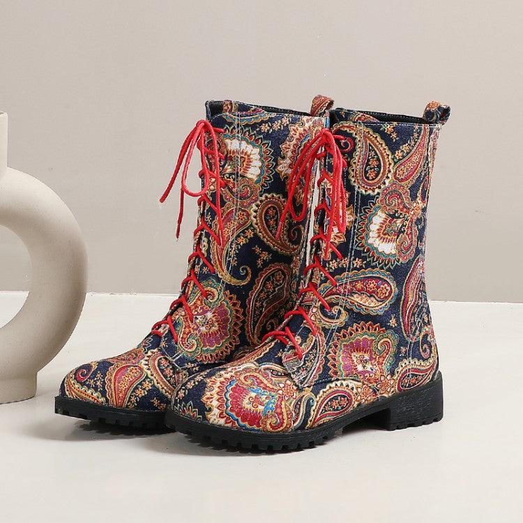 Women's plus size ethnic floral short boots - MRSLM