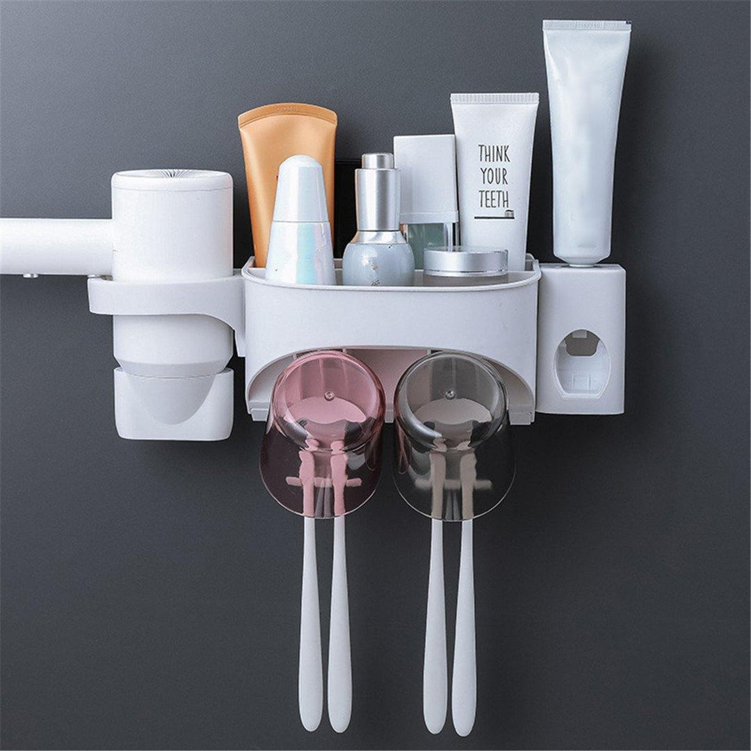 2/3/4 Cups Automatic Toothpaste Toothbrush Holder Wall Hanging Hair Dryer Rack - MRSLM