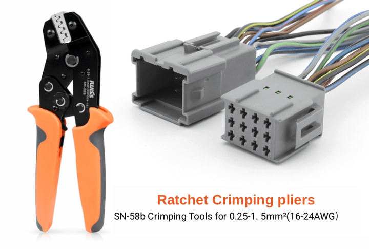 IWISS SN-58b 6.3/ 4.8/2.8 Plug Spring Crimping Tool Ratchet Terminal 0.25-1.5mm Crimping Tool Cold-pressing Bare Terminal Clamp - MRSLM