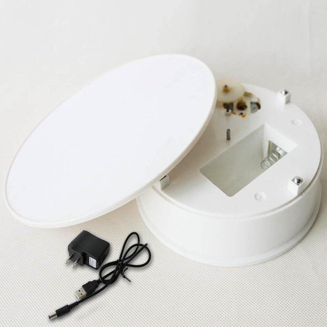 Round White Velvet Top Electric Motorized 360° Rotating Turntable Jewelry Ornament Display Stand - MRSLM