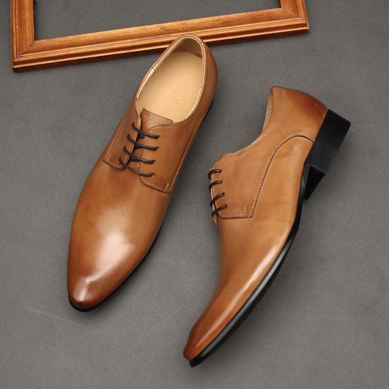 Pointed Toe Men's Shoes British Business Suits Lace Up Black Leather Shoes Men's Wedding Shoes - MRSLM