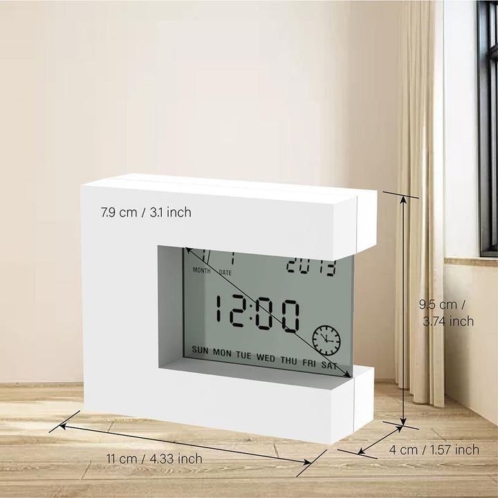 Electronic Square LCD Calendar Alarm Clock Digital Desk Watch White with Home Thermometer Count Down Timer Battery Operated - MRSLM