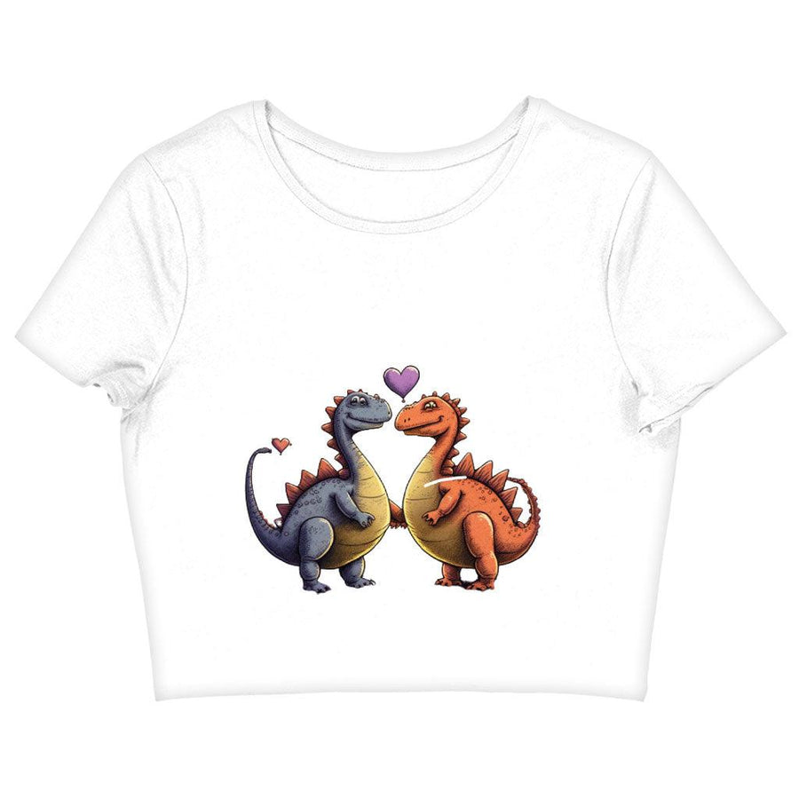 Love Couple Women's Cropped T-Shirt - Dinosaur Print Crop Top - Printed Cropped Tee - MRSLM