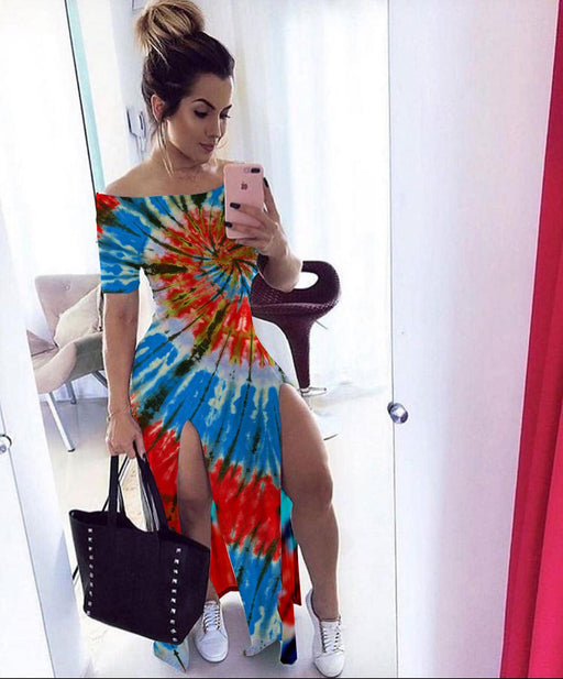 Tie-dye one-shoulder split dress, view 4 - MRSLM