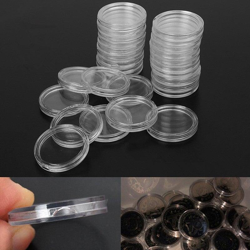 100 Pcs Clear Round Coin Holder Capsules Container Holder Storage Box - MRSLM