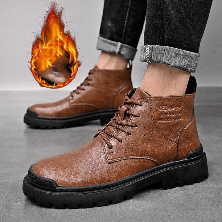 Leather Martin Boots Men's High-top British Style Plus Velvet Mid-top Trendy Shoes - MRSLM