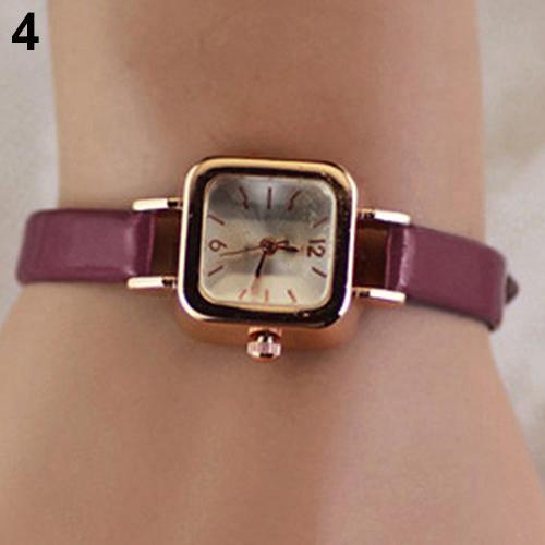 Women's Slim Faux Leather Strap Square Dial Analog Quartz Wrist Watch Gift - MRSLM
