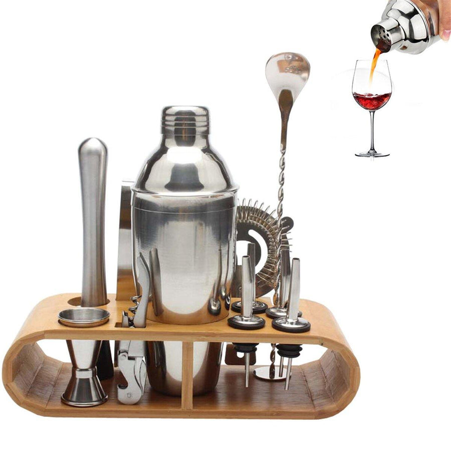 Cocktail Shaker Set Mixer Martini Spirits Bar Spoon Tongs Jigger Strainer Stand - MRSLM