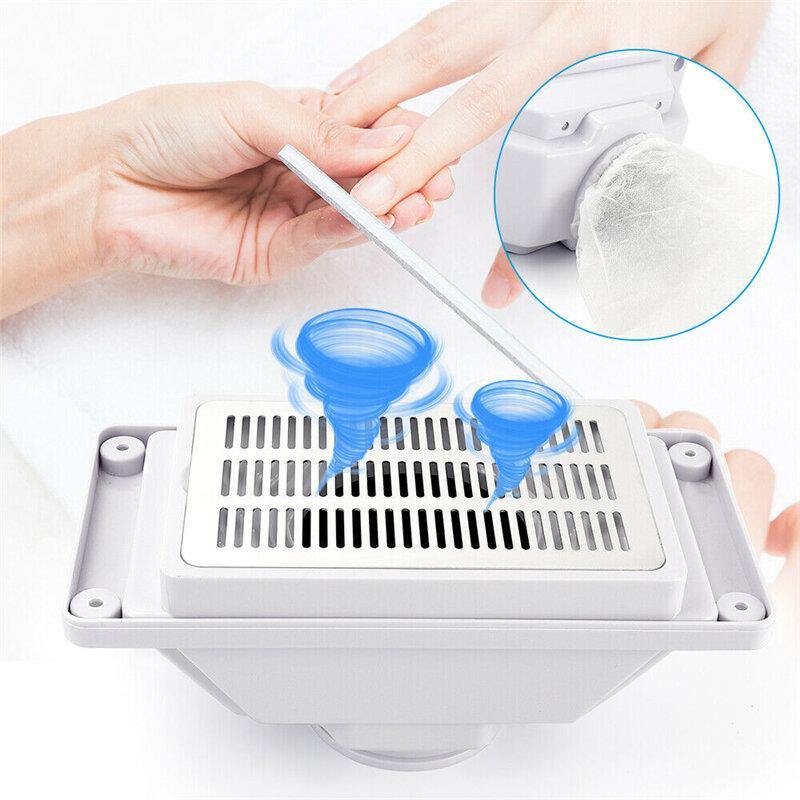 Nail Dust Collector Suction Fan with1 Dust Collecting Bags, Powerful Nail Art Salon Machine Manicure Tools Vacuum Cleaner Equipment - MRSLM
