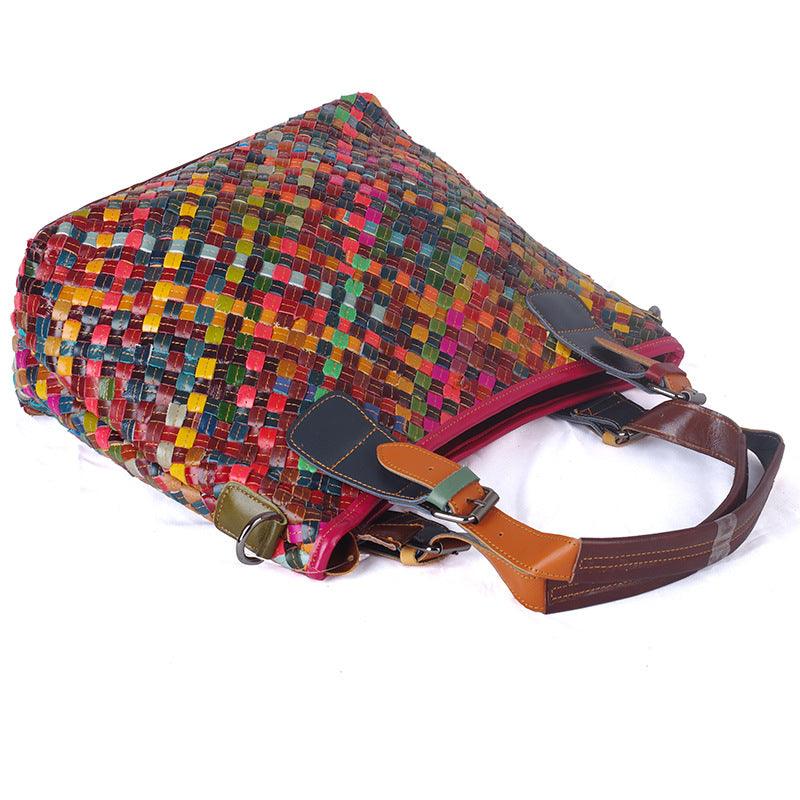 Cowhide ladies woven shoulder bag, view 6 - MRSLM