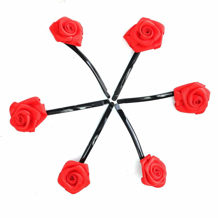 6pcs Rose Flowers Hair Pins Grips Clips Accessories for Wedding Party - MRSLM