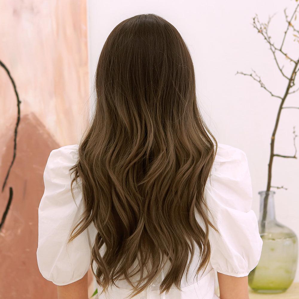 24 Inch Gradient Brown Long Curly Hair Layered Natural Elegant Heat Resistant Synthetic Fiber Wig (#1) - MRSLM