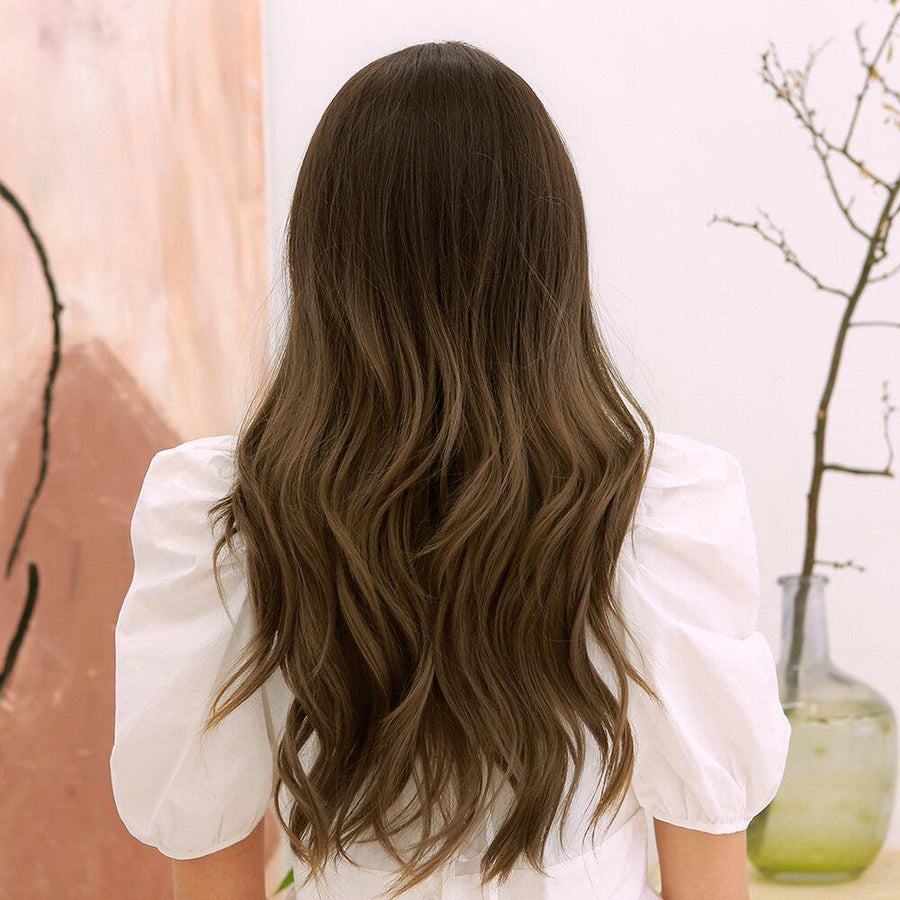 24 Inch Gradient Brown Long Curly Hair Layered Natural Elegant Heat Resistant Synthetic Fiber Wig - MRSLM