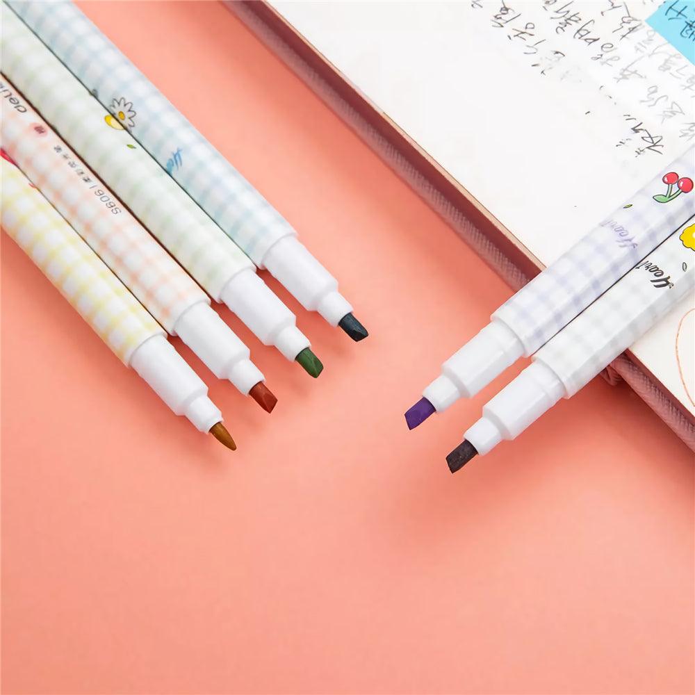 [ From XM ] Deli S606 6pcs/box Double Head Soft Color Fluorescent Pen Highlighter Pen Plastic Marker Cute Stationery School Supplies - MRSLM