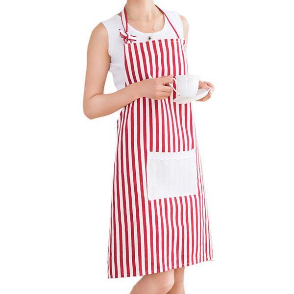 Honana KT-AP1 Adjustable Large Size Bib Apron Kitchen Cooking Woman Man Stripe Linen Apron With Pocket - MRSLM