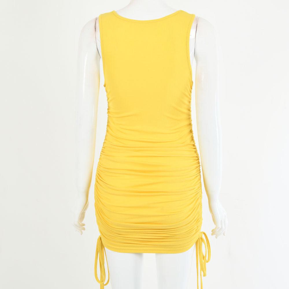 Drawstring pleated sexy bag hip vest dress - MRSLM