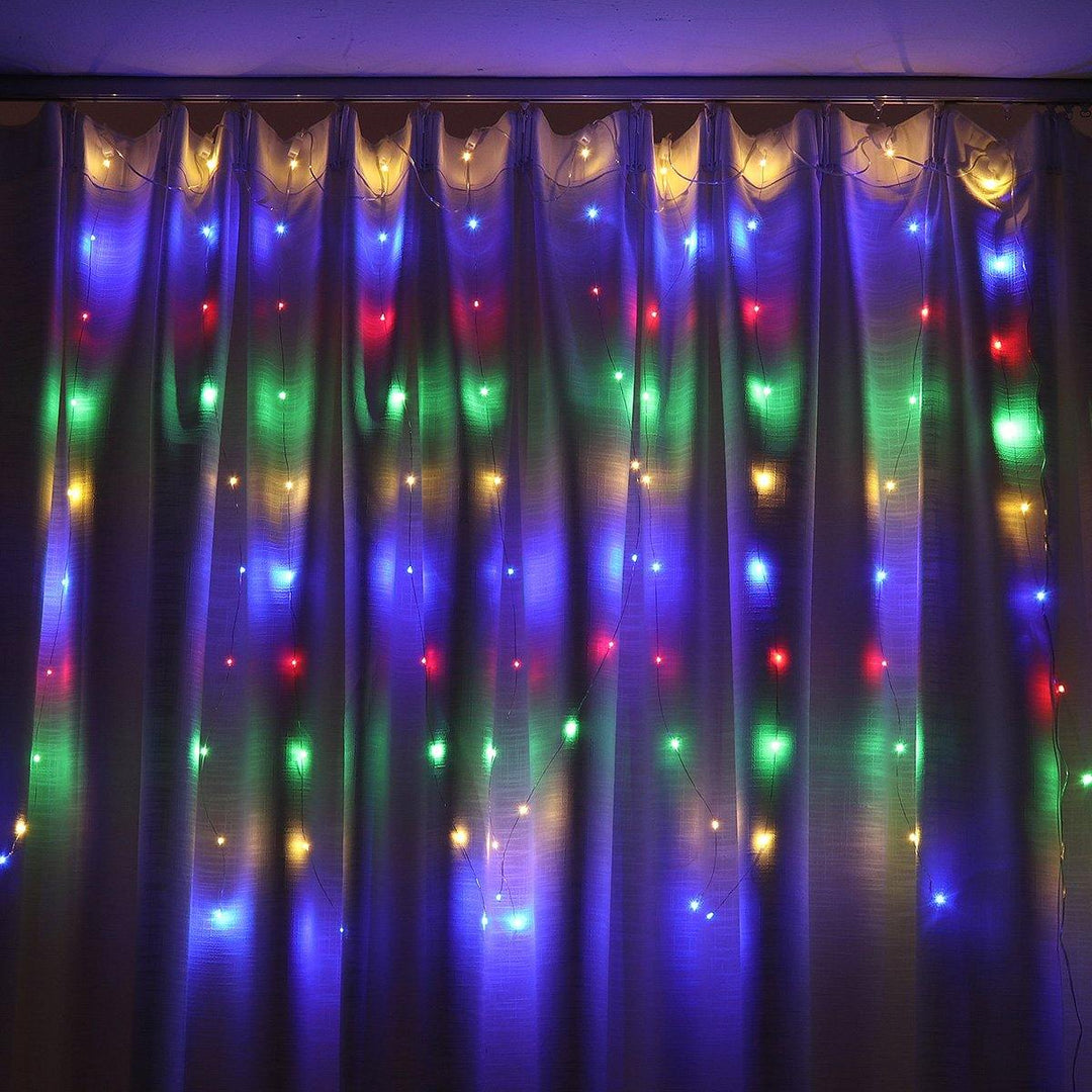 3*1M USB 8 Modes 100 LED Curtain String Light with 10 Hooks Festival Decor Fairy Lamp Christmas Wedding - MRSLM