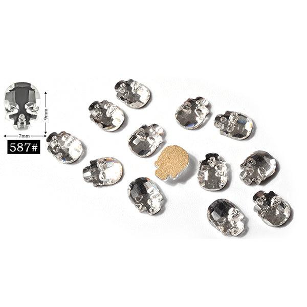 1pc 3D Skull Nail Rhinestones Skeleton Flat Bottom AB Color Nails Art Decoration Jewelry Manicure - MRSLM