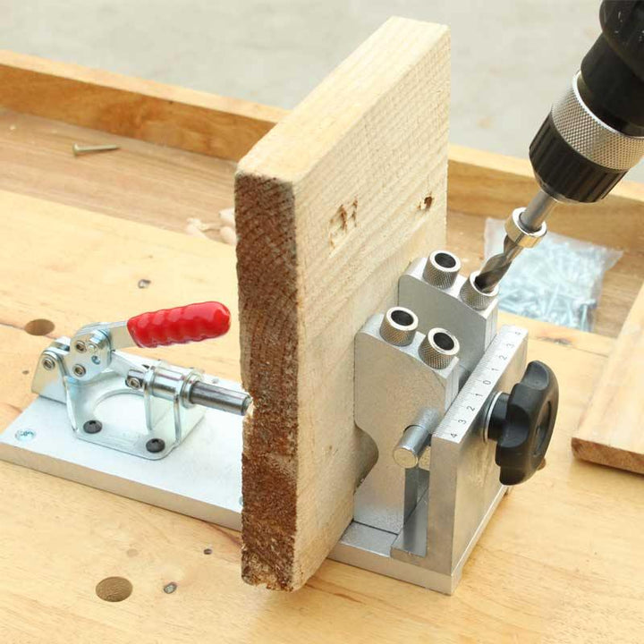 Woodworking Pocket Hole Jig System Guide Carpenter Kit with Clamp and Hole Drill Bits - MRSLM