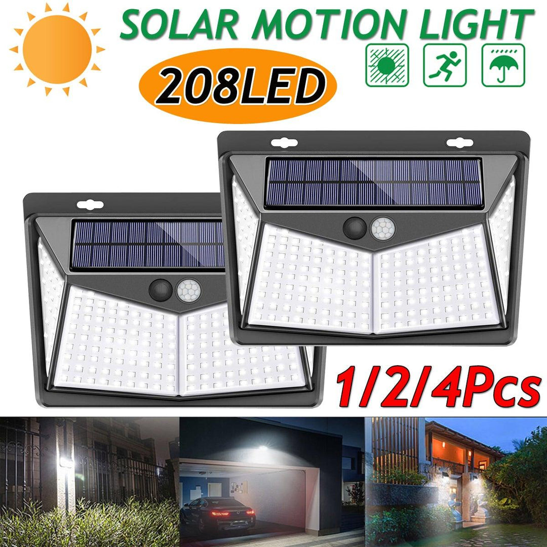 1/2/4X 208 LED Solar Power PIR Motion Sensor Wall Light Outdoor Garden Lamp Waterproof - MRSLM