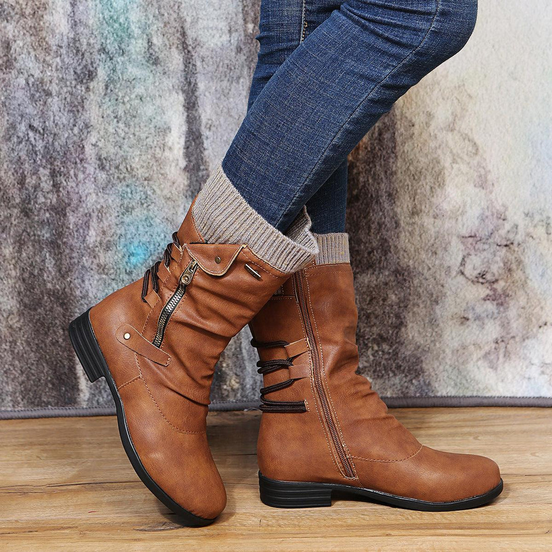 Flat-bottomed Plus Size Women's Woolen Martin Boots - MRSLM