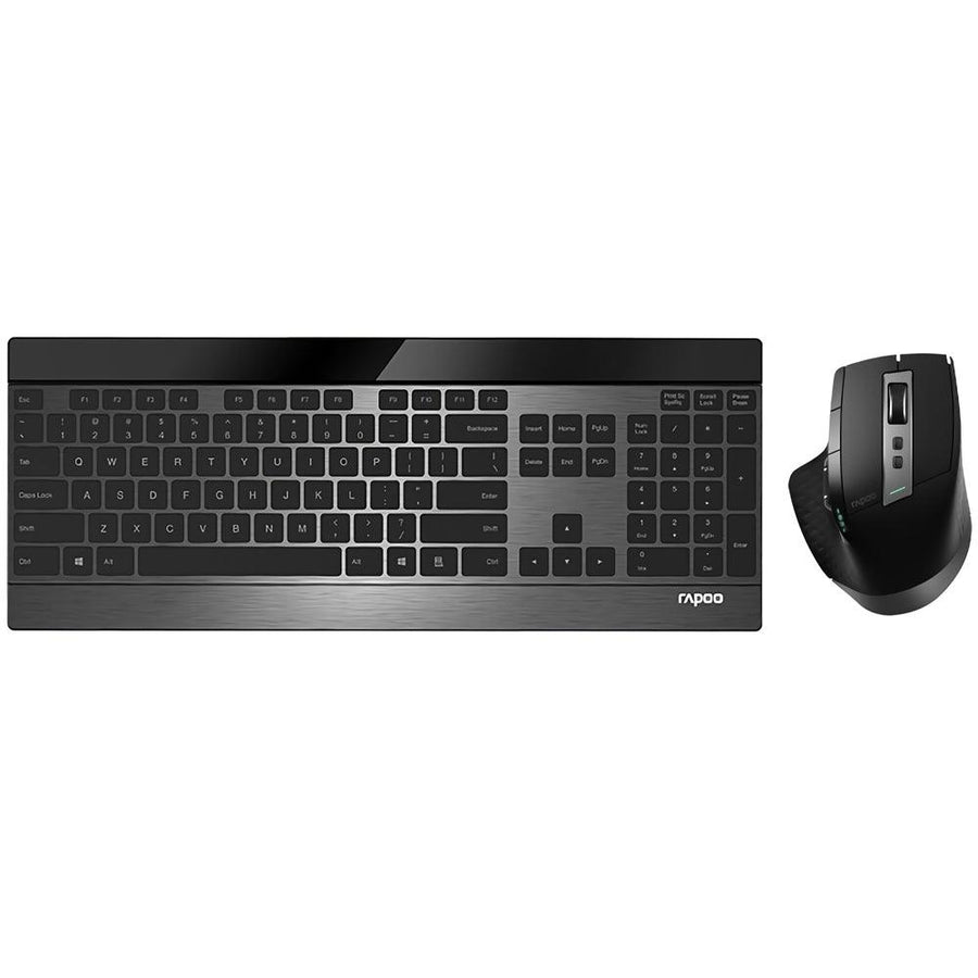 Rapoo MT980S Wireless Keyboard & Mouse Set bluetooth 3.0+4.0+2.4G Three Modes 3200DPI Office Mouse Ultra-thin Keyboard for PC Laptop Computer (Black) - MRSLM