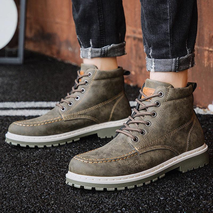 2021 autumn new men's Martin boots trend high-top men's boots locomotive British men's shoes leather tooling boots students - MRSLM