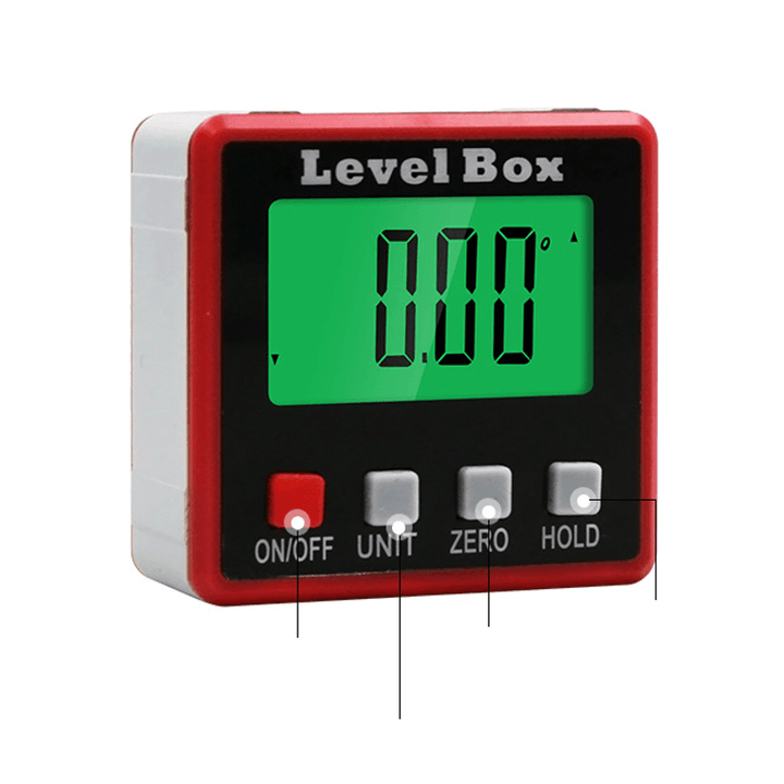 57x57x30mm Backlight 0.1° 4x90° Degree Large LCD Digital Protractor Inclinometer Magnetic Electronic Angle Level Box - MRSLM
