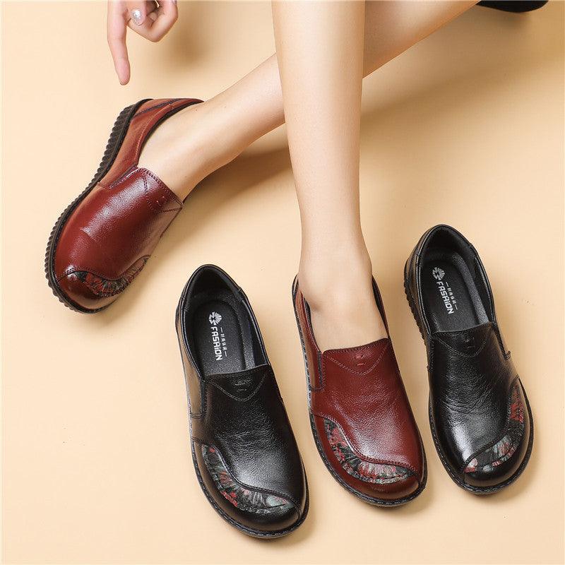 Leather Soft Sole Middle-aged And Elderly Flat-bottomed Casual Grandma Shoes - MRSLM