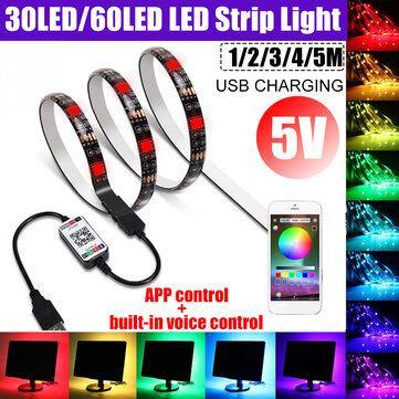 1M 2M 3M 4M 5M USB bluetooth RGB LED Strip Light 5050 APP Voice Control Non-waterproof Lamp for Room TV Party Bar - MRSLM