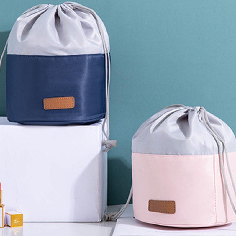 Cylinder Drawstring Cosmetic Bag Large Capacity Storage Case Lazy Beam Mouth Travel Cosmetic Organizer Wash Bag - MRSLM