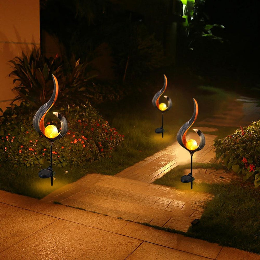 Solar Power Metal LED Ornament Landscape Light Outdoor Flame Effect Lawn Yard Garden Decor (Black) - MRSLM