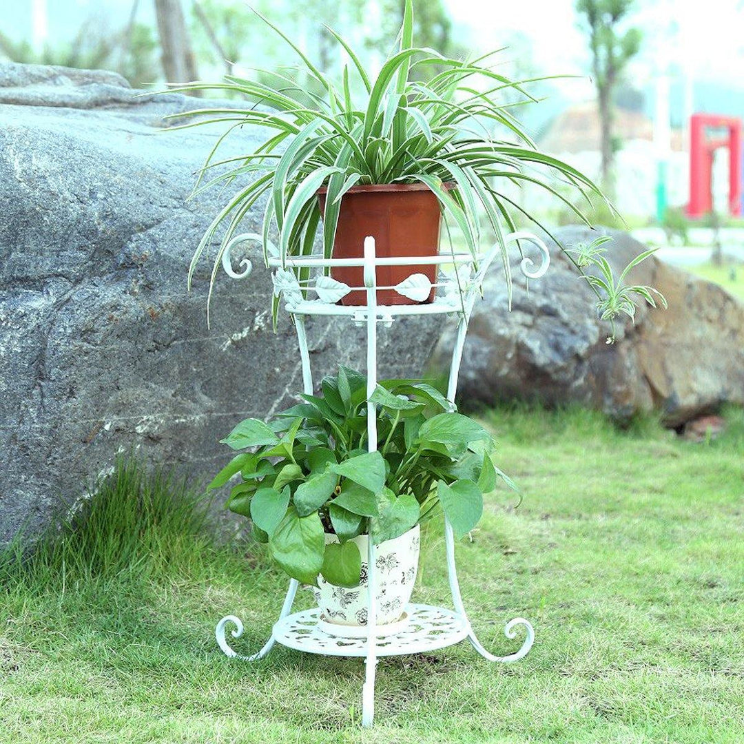 Garden Balcony Indoor Wrought Iron Flower Pot Stand Plants Shelf Rack Holder Shelves - MRSLM