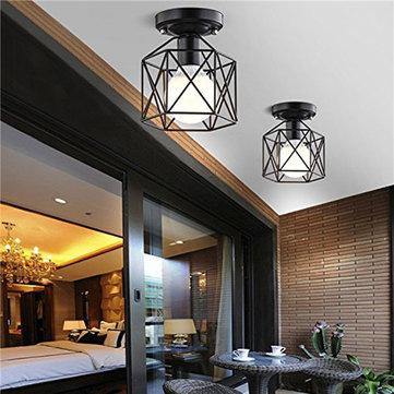 Industrial Vintage Metal Cage Pendant Lamp Diamond Shape Metal Ceiling Light for Bar Kitchen AC110V - MRSLM