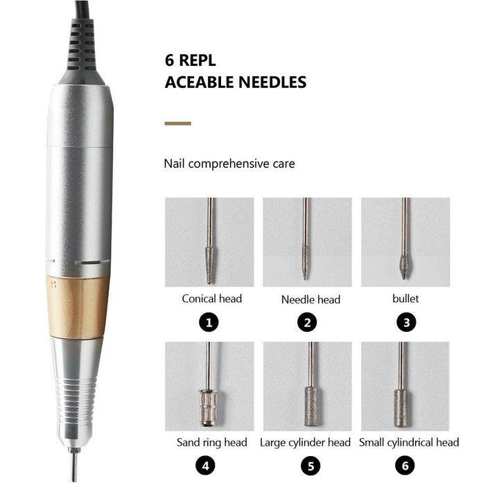 35,000 RPM Powerful Electric Manicure Drill Manicure Nail Art Set File Bits Heads Pedicure File Tips Polishing Shape Nail Drill Kit Tool - MRSLM